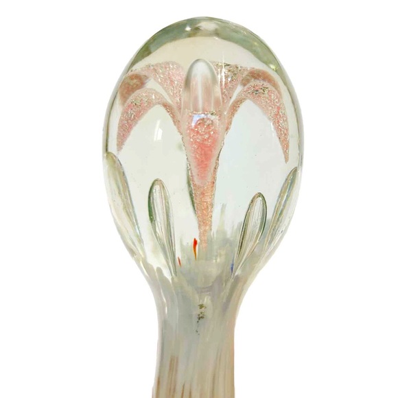 Decorative Blown Art Glass Pink Lily Flower Floral Blue Paperweight Bauble Decor - Picture 5 of 16